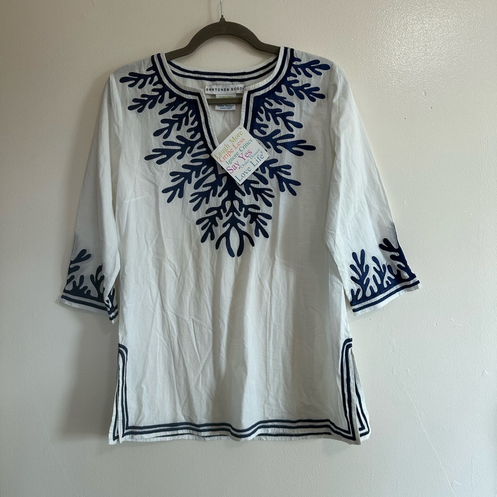 Gretchen Reef White and Navy Reef Tunic, Size Small, NWT